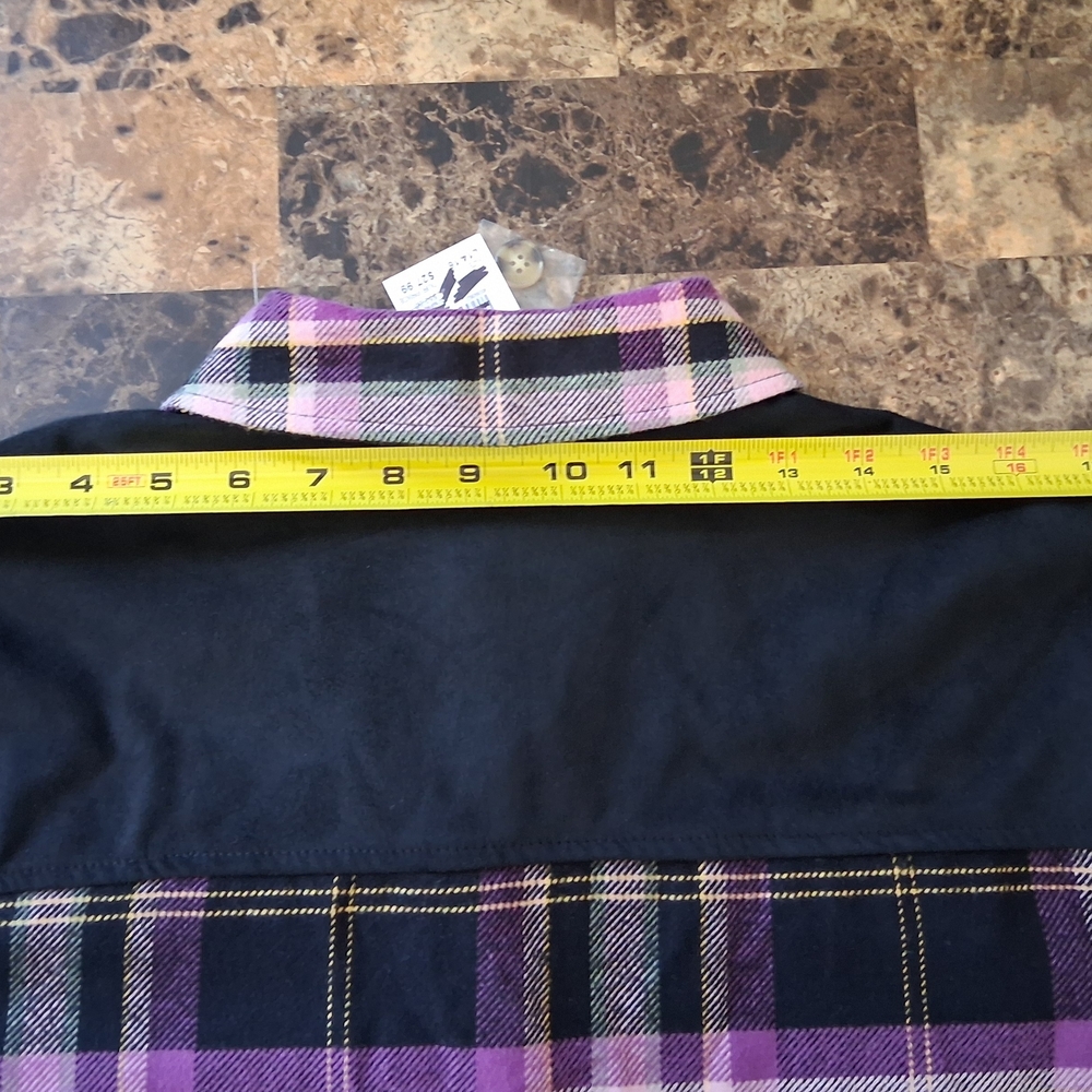 Cato Purple&Black Plaid Button Down Flanel With Front & Side Pockets 100% Cotton - Picture 12 of 15